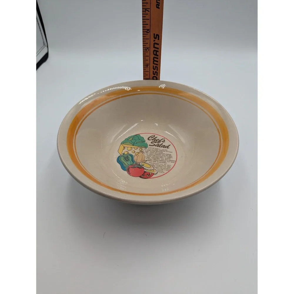 Vintage W.H. Grindley Salad Bowl Cream Stoneware Chef's Salad Recipe Graphic 9in